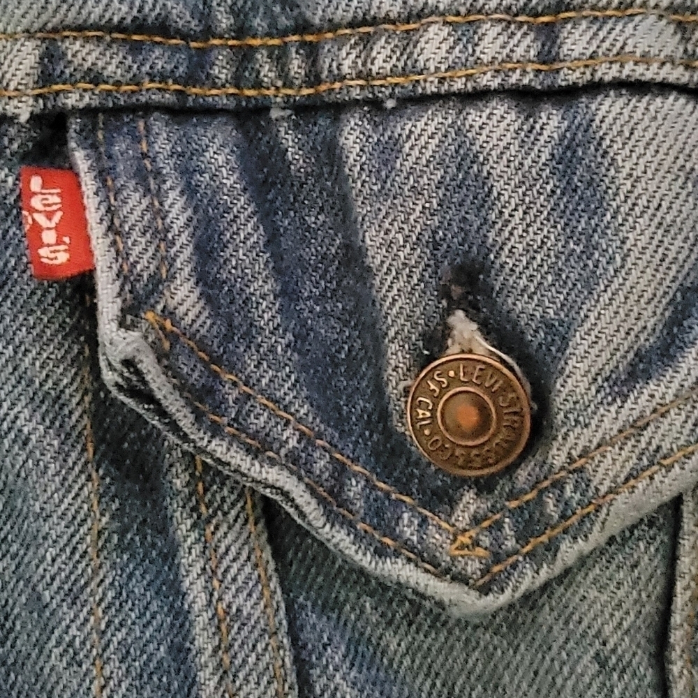 Vintage Unisex Levi's Blue Denim Trucker Jacket Cowboy Print Longing Rare Item - Picture 9 of 9